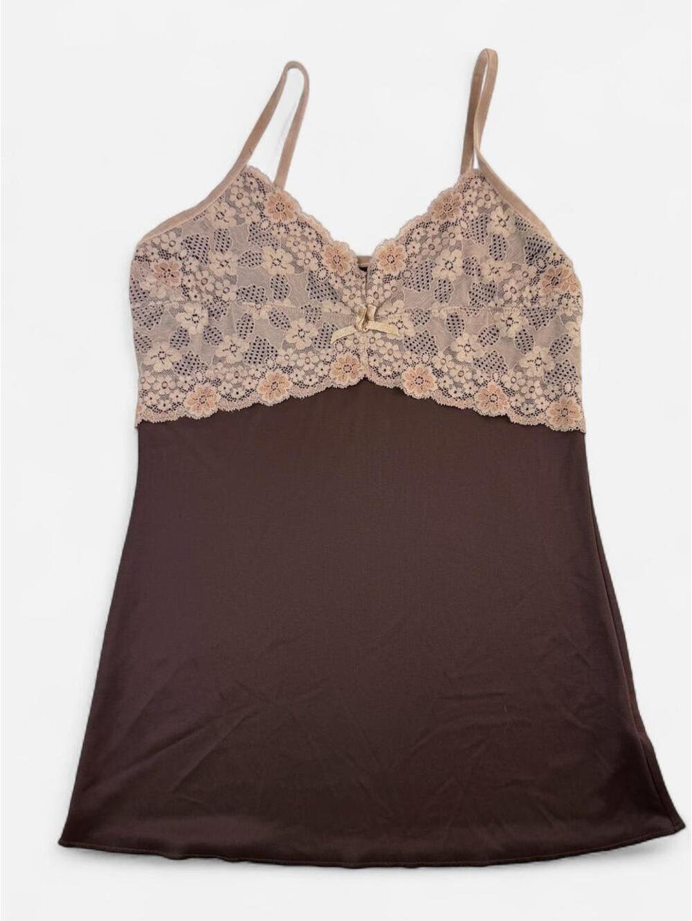 Buffalo David Bitton Y2K Lace Trim Slip Mini Dress in Brown
